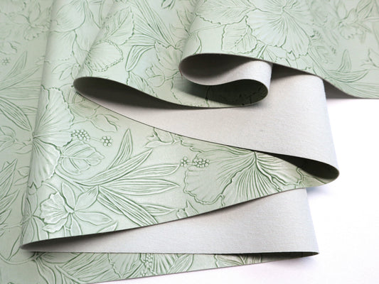 REMNANT/OFFCUT - Embossed Faux Leather - Tea Green 15.75" x 17.75"