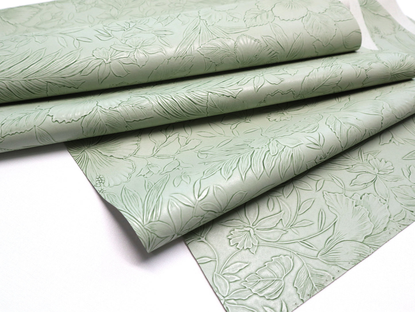 REMNANT/OFFCUT - Embossed Faux Leather - Tea Green 15.75" x 27.5"