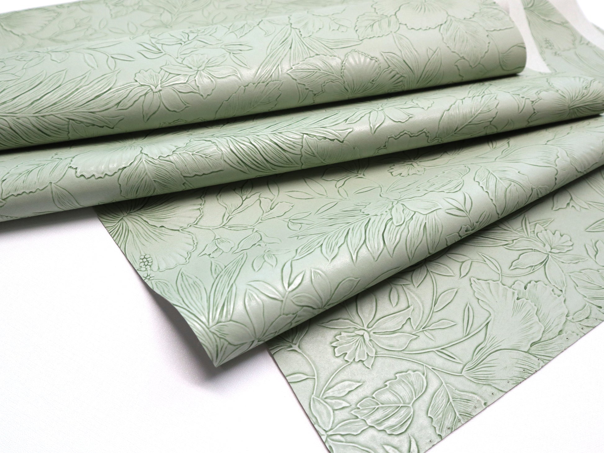 REMNANT/OFFCUT - Embossed Faux Leather - Tea Green 15.75" x 27.5"