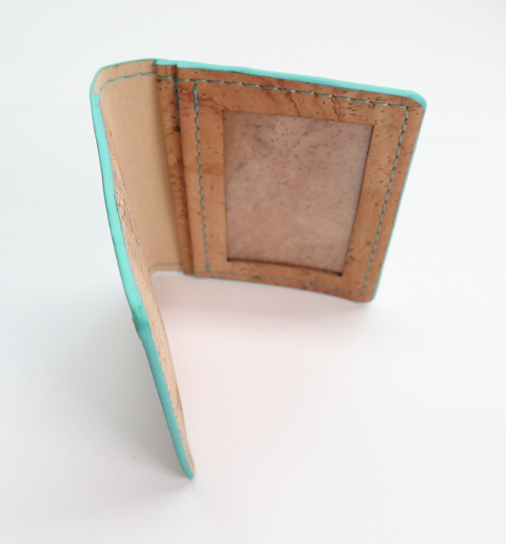 Slim Fold Wallet- Natural & Turqoise