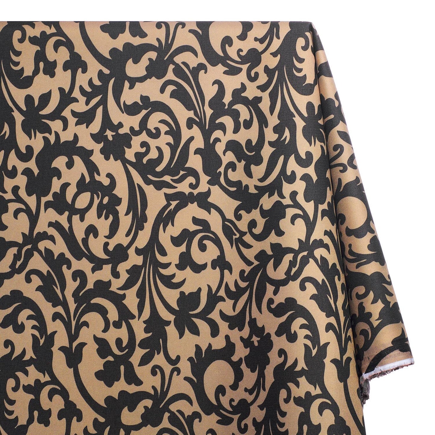 REMNANT/OFFCUT - Waterproof Canvas - Beige & Black Scroll 18" x 26"