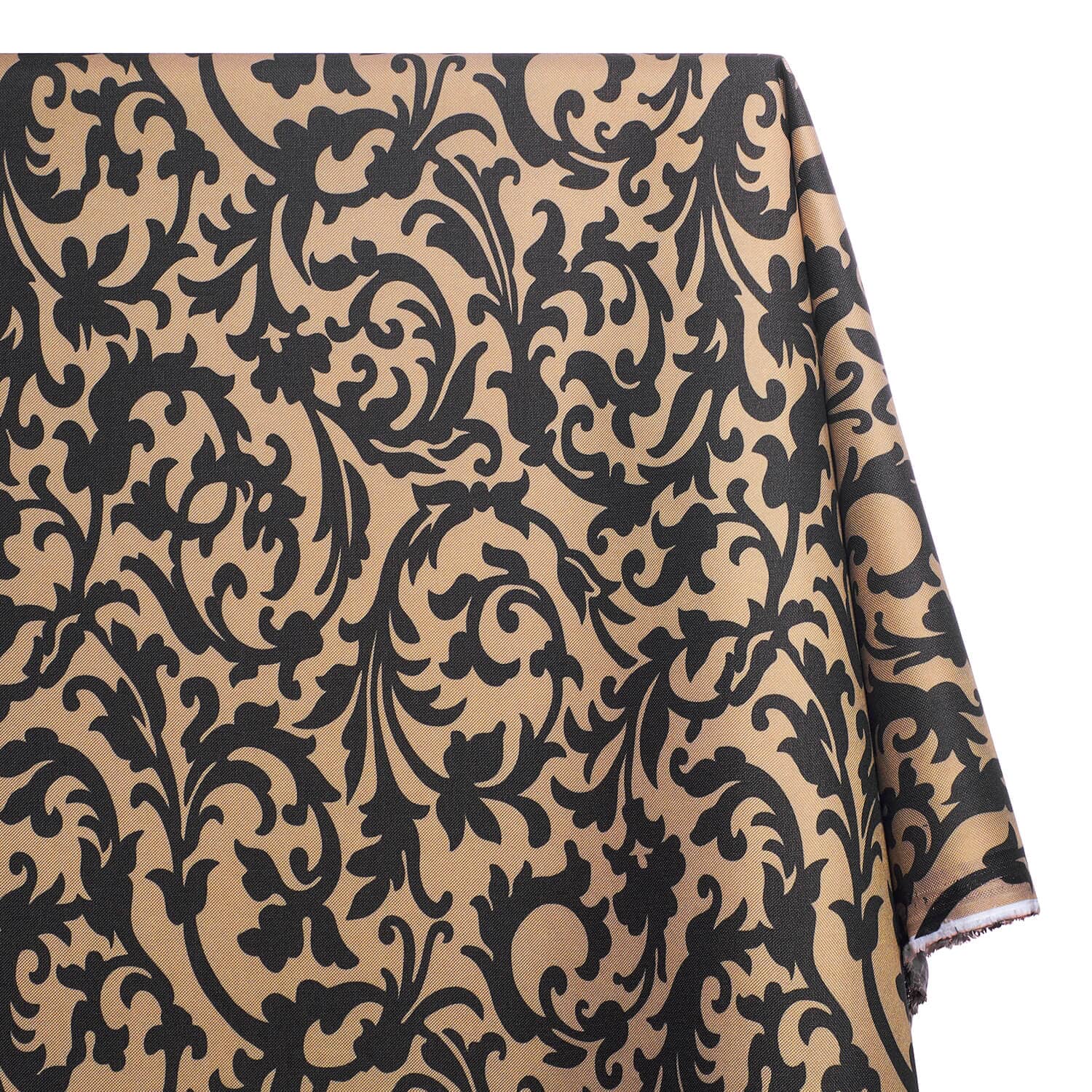 REMNANT/OFFCUT - Waterproof Canvas - Beige & Black Scroll 18" x 26"