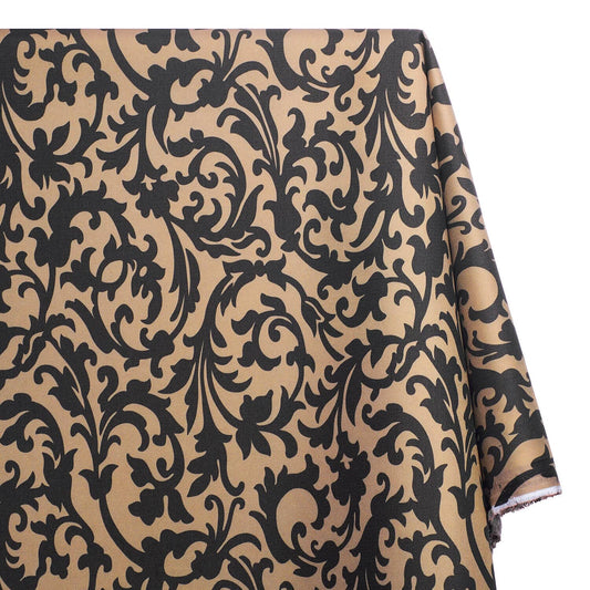 Waterproof Canvas - Beige & Black Scroll