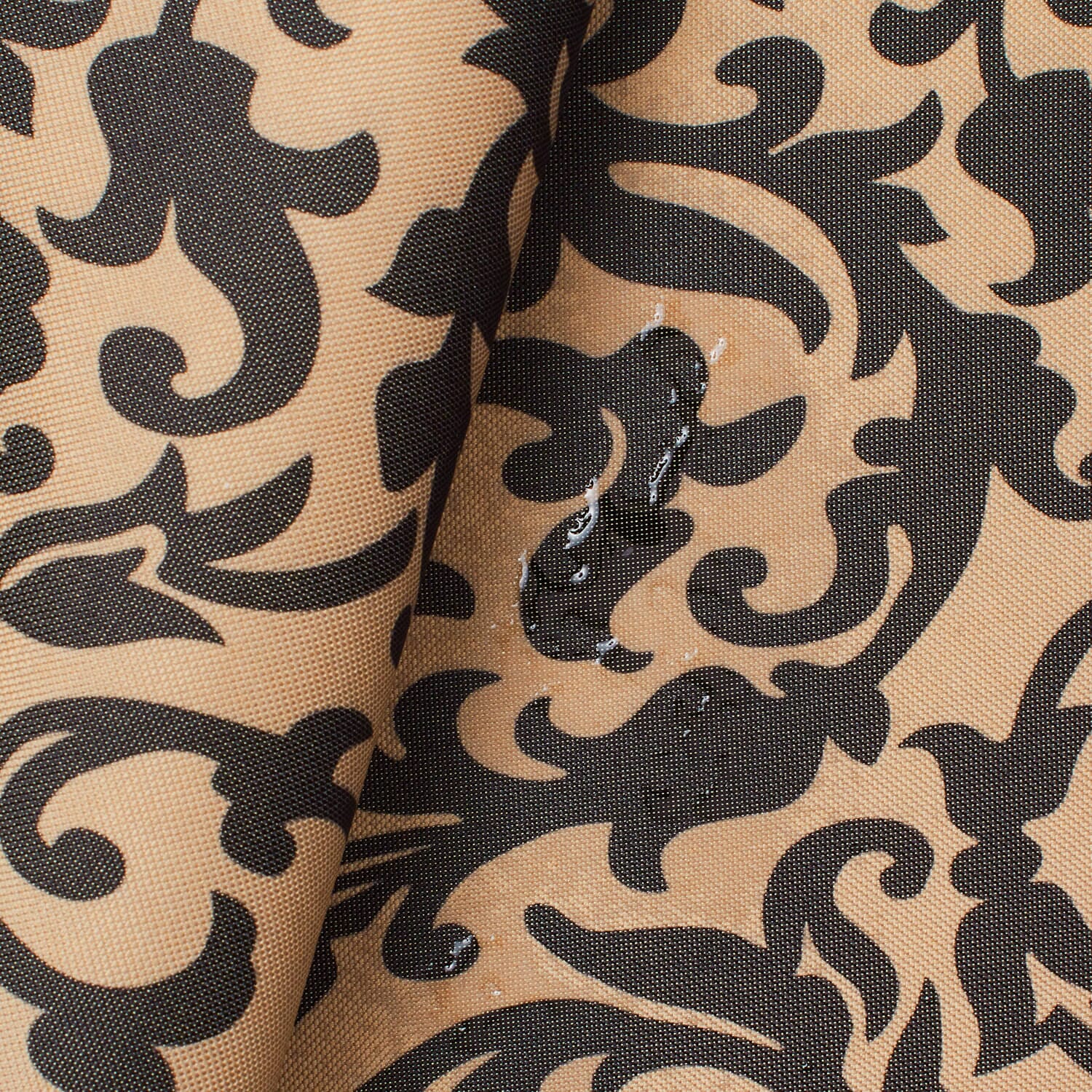 REMNANT/OFFCUT - Waterproof Canvas - Beige & Black Scroll 18" x 26"