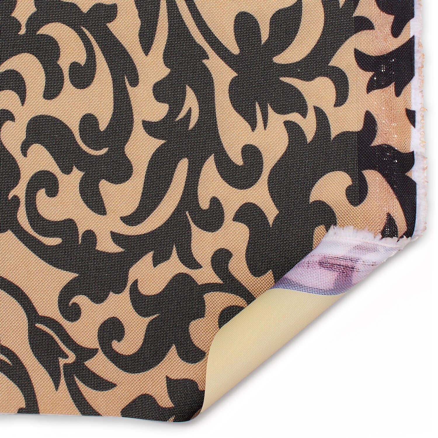 REMNANT/OFFCUT - Waterproof Canvas - Beige & Black Scroll 18" x 26"