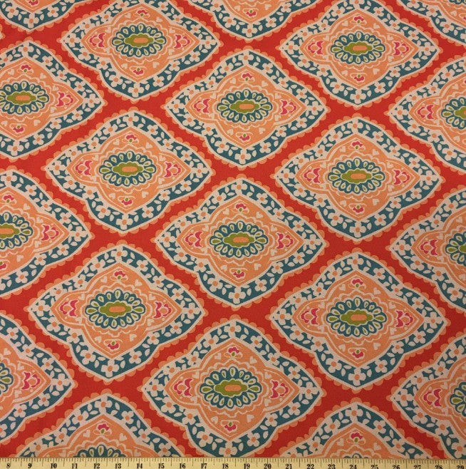 REMNANT/OFFCUT - Waterproof Canvas - Coral Medallion 18" x 30"