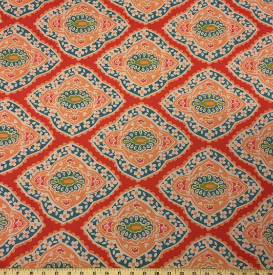 REMNANT/OFFCUT - Waterproof Canvas - Coral Medallion 17" x 20.5"