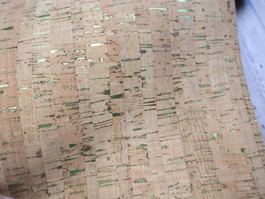 Cork Fabric Sheet- Natural with Green Metallic