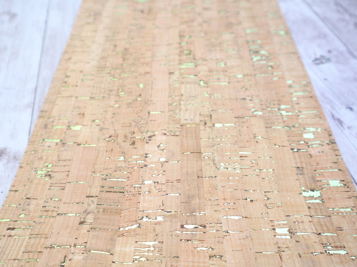 Cork Fabric Sheet- Natural with Green Metallic