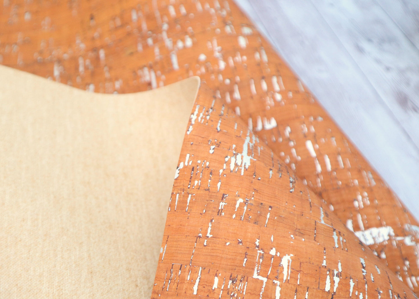 Cork Fabric Sheet- Orange with Silver Flecks-