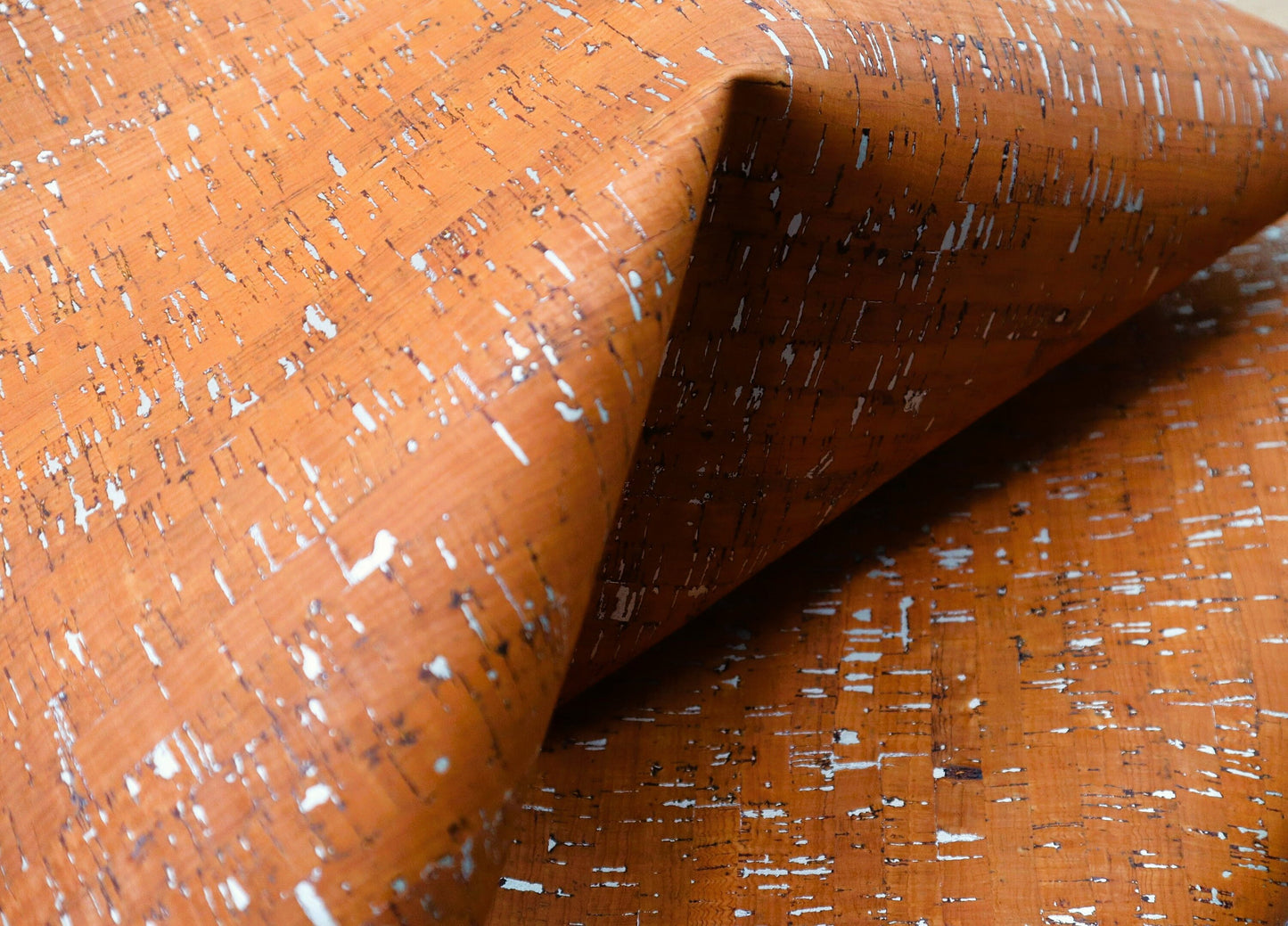 Cork Fabric Sheet- Orange with Silver Flecks-