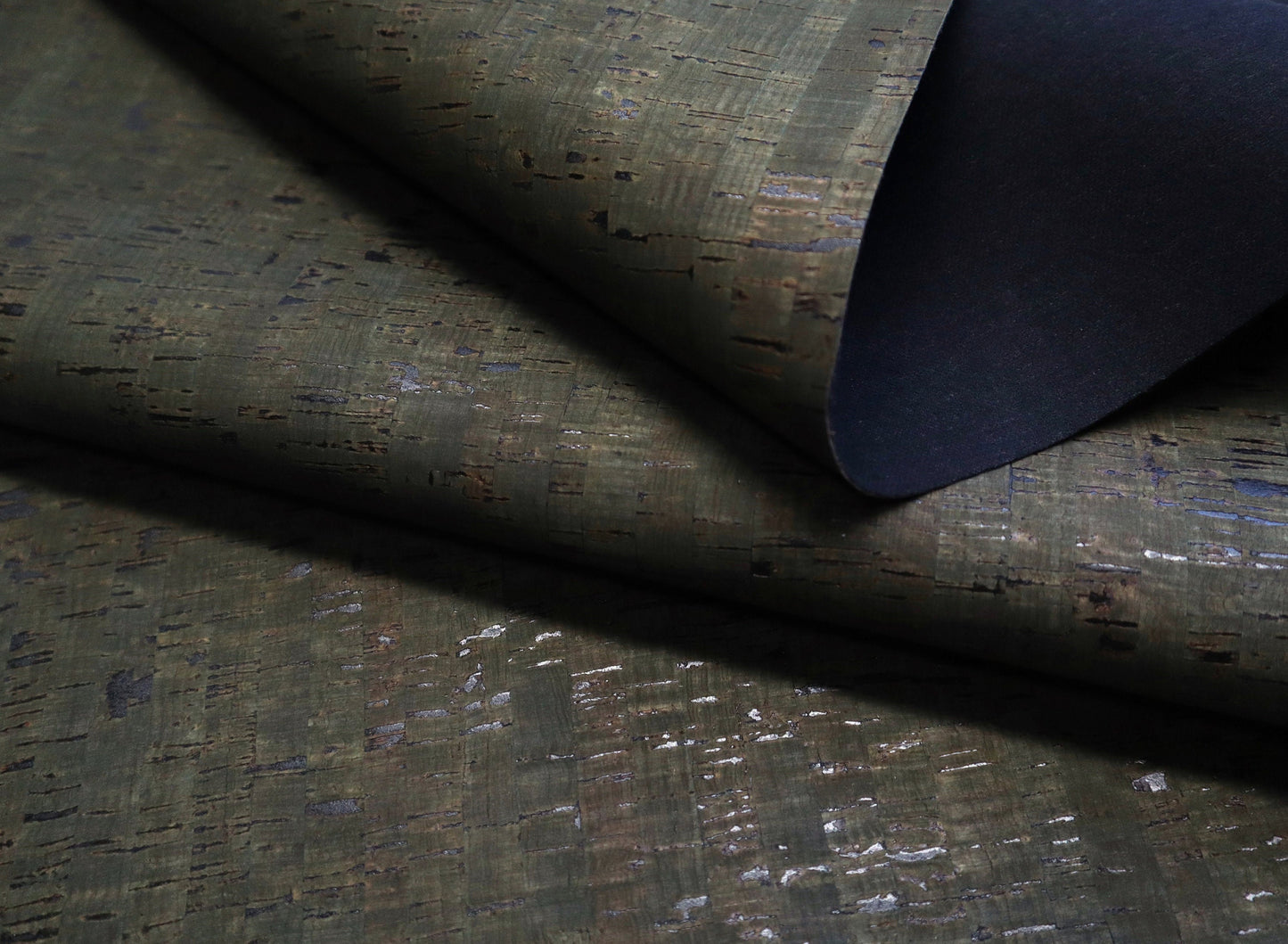 Cork Fabric Sheet- Dark Olive with Black Specks