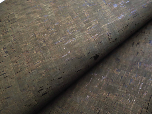 Cork Fabric Sheet- Dark Olive with Black Specks